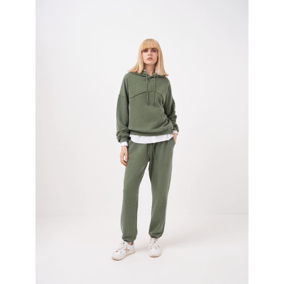 Felpa con cappuccio verde rosmarino