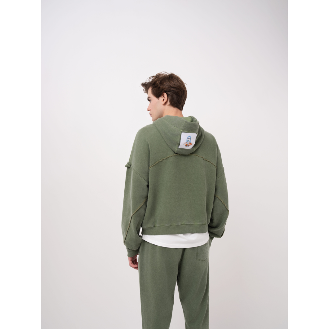 Felpa con cappuccio verde rosmarino