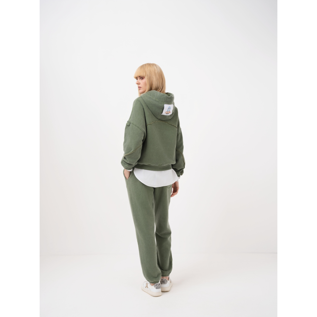 Felpa con cappuccio verde rosmarino