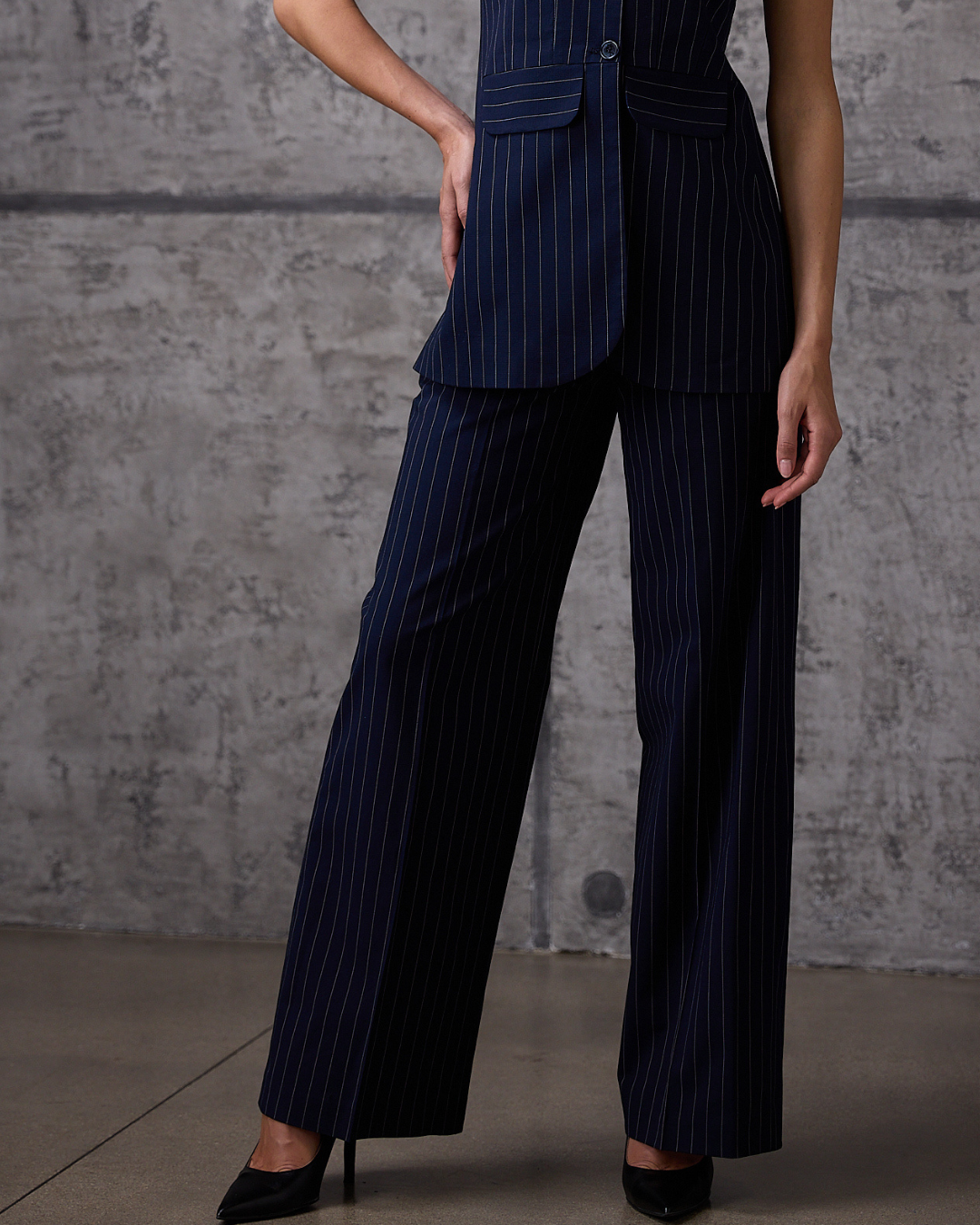 Pantaloni Gessati Blu Levante