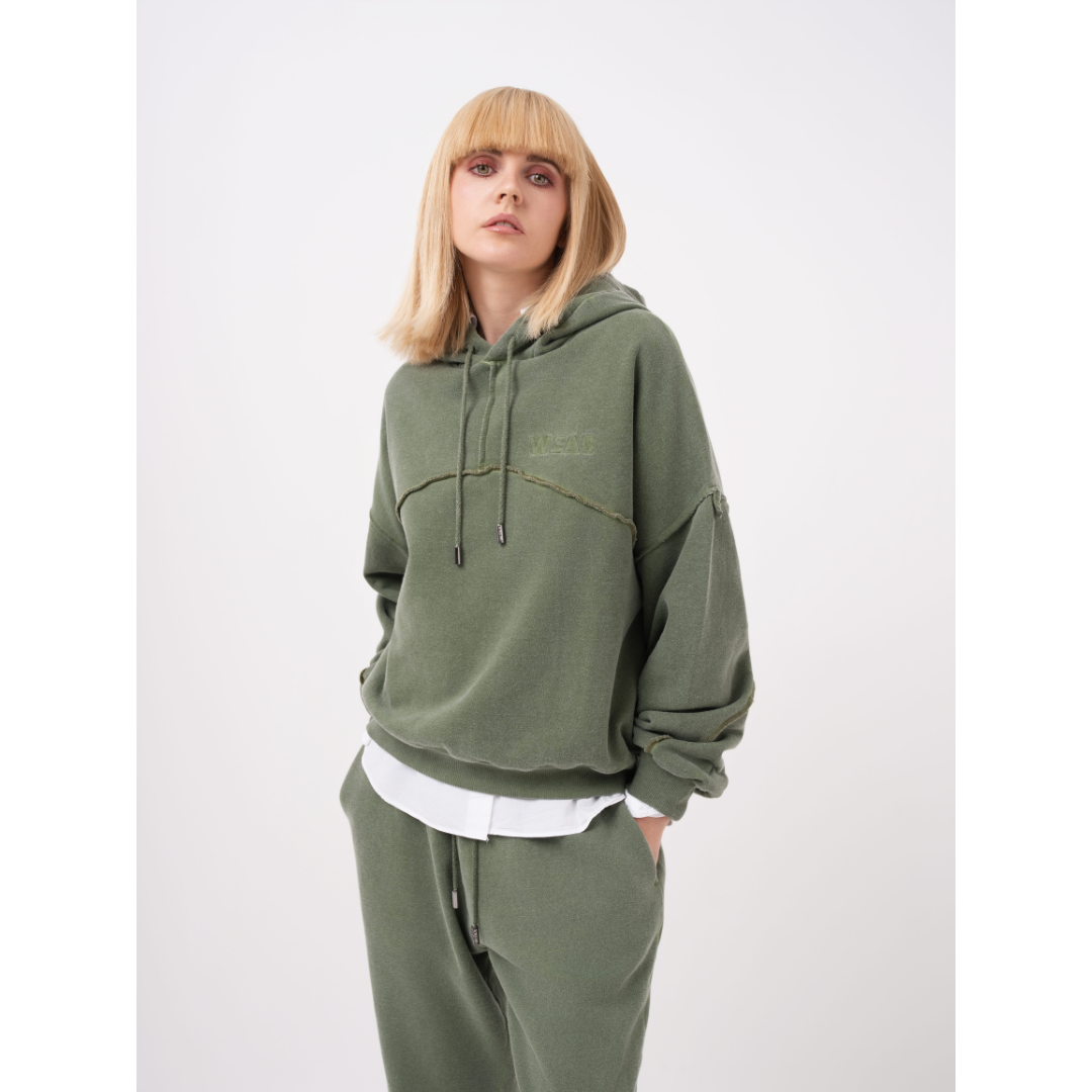 Felpa con cappuccio verde rosmarino