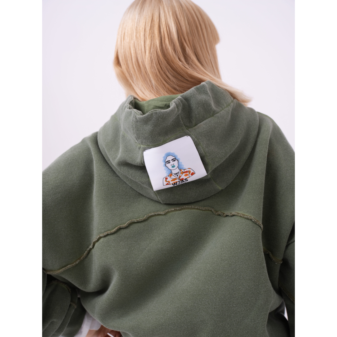 Felpa con cappuccio verde rosmarino